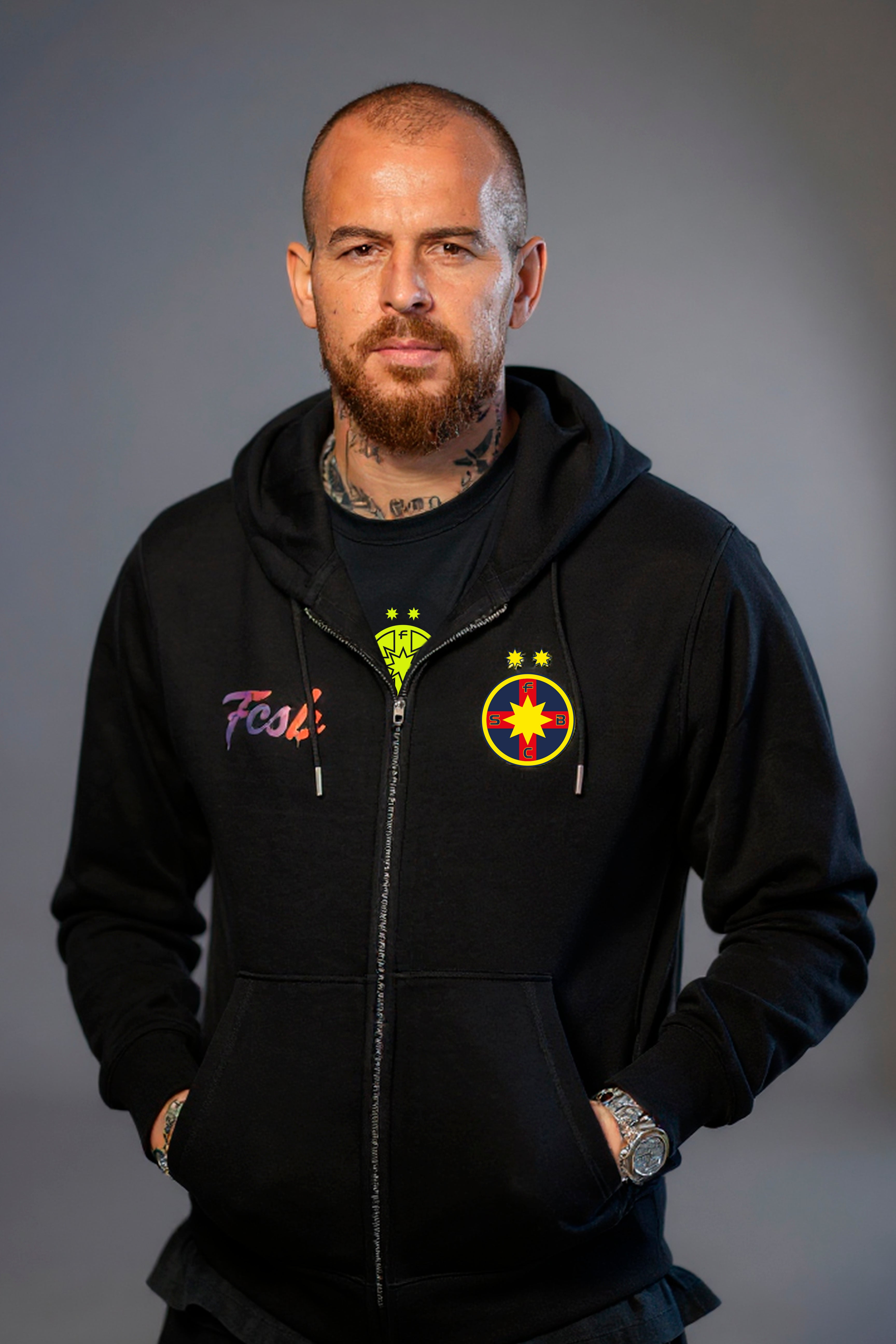 Hanorac cu Fermoar Adulti FCSB Pride Negru