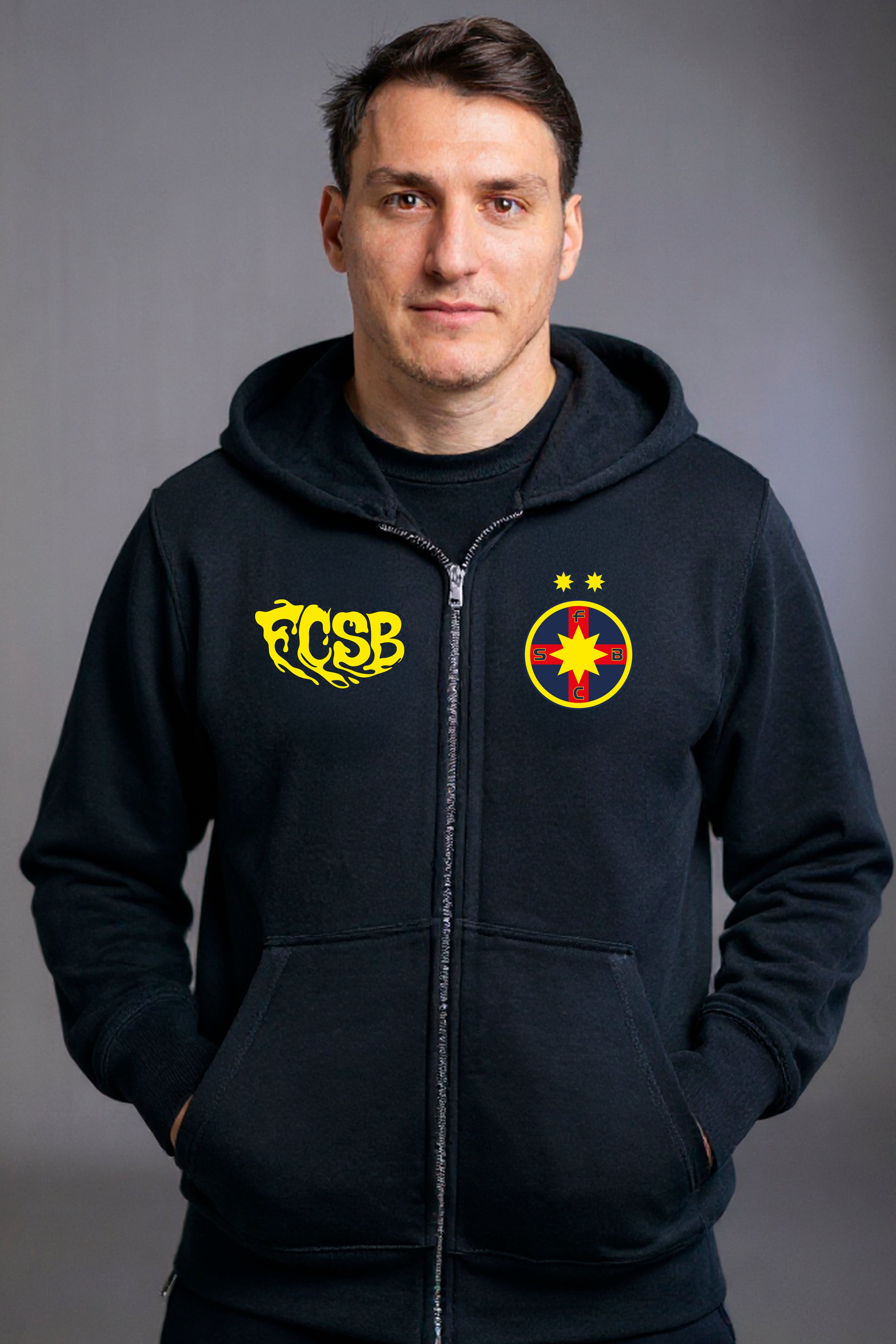 Hanorac cu Fermoar Adulti FCSB Melt Negru