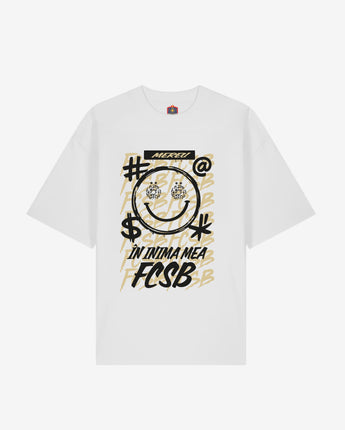 Tricou Oversized Adulti FCSB Smiley Cool Alb