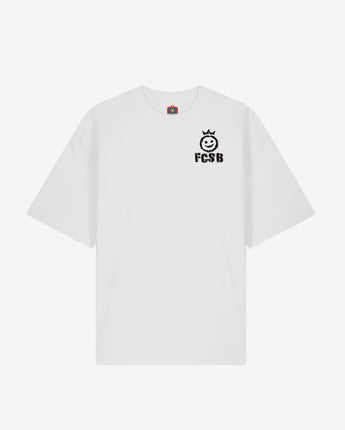 Tricou Oversized Adulti FCSB Smiley Graffiti Alb